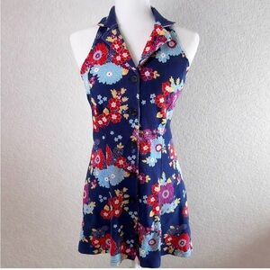 ModCloth Floral Halter Dress Retro Button Front Size M